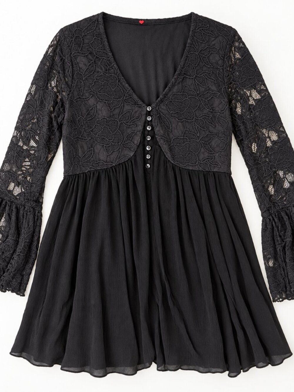 Black Lace Bell Sleeve Mini Dress Size M Approx.